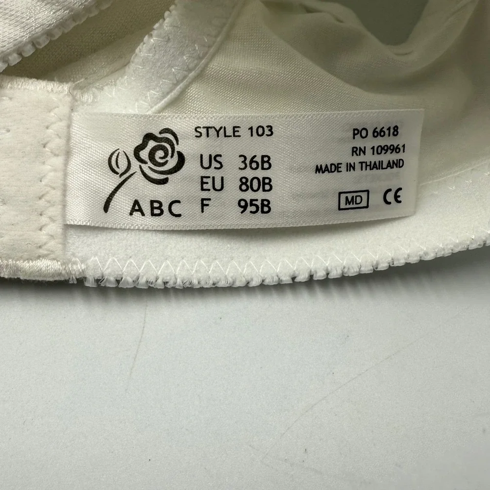 ABC Masectomy Bra Stylr 103 White Floral Jacquard Wireless Set of 2‎ Size 36B